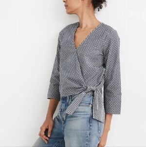 Madewell Deep Navy Textured Cotton Wrap Top